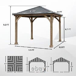 Aoodor 10 x 10 ft. Outdoor Solid Wooden Frame Gazebo with Metal Hardtop Roof