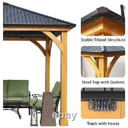 Aoodor 10 x 10 ft. Outdoor Solid Wooden Frame Gazebo with Metal Hardtop Roof