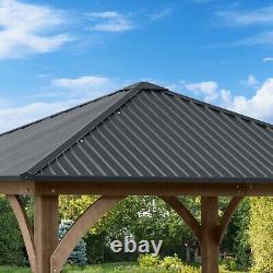 Aoodor 10 x 10 ft. Outdoor Solid Wooden Frame Gazebo with Metal Hardtop Roof