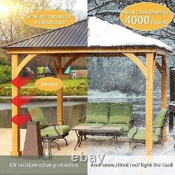 Aoodor 10 x 10 ft. Outdoor Solid Wooden Frame Gazebo with Metal Hardtop Roof