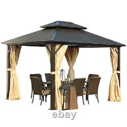 Aoodor 10 x 12ft Aluminum Frame Double Roof Hardtop Gazebo with Mosquito Netting