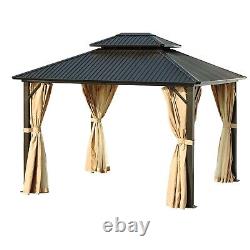 Aoodor 10 x 12ft Aluminum Frame Double Roof Hardtop Gazebo with Mosquito Netting
