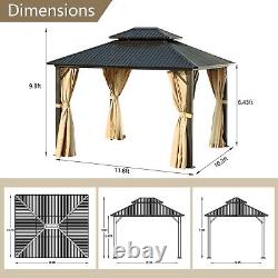 Aoodor 10 x 12ft Aluminum Frame Double Roof Hardtop Gazebo with Mosquito Netting