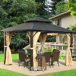 Aoodor 10 x 12ft Aluminum Frame Double Roof Hardtop Gazebo with Mosquito Netting