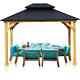 Aoodor 12 X 10 Ft. Outdoor Solid Wooden Frame Gazebo With 2-tier Hardtop Roof