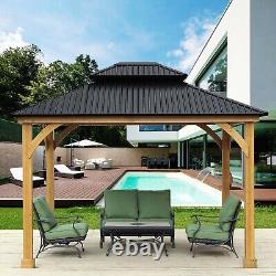 Aoodor 12 x 10 ft. Outdoor Solid Wooden Frame Gazebo with 2-Tier Hardtop Roof