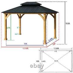 Aoodor 12 x 10 ft. Outdoor Solid Wooden Frame Gazebo with 2-Tier Hardtop Roof