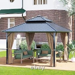 Aoodor 12 x 12ft Aluminum Frame Double Roof Hardtop Gazebo with Mosquito Netting