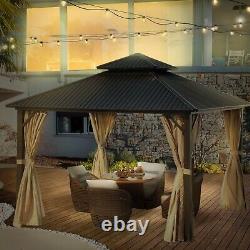 Aoodor 12 x 12ft Aluminum Frame Double Roof Hardtop Gazebo with Mosquito Netting