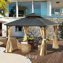 Aoodor 12 x 12ft Aluminum Frame Double Roof Hardtop Gazebo with Mosquito Netting