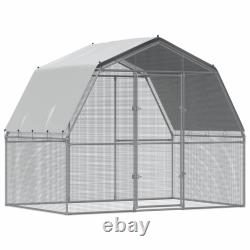 Chicken Cage with Roof and Door Hen Coop Outdoor Silver Galvanized Steel vidaXL