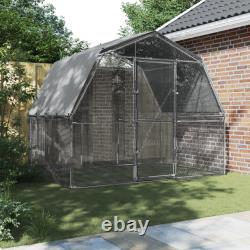 Chicken Cage with Roof and Door Hen Coop Outdoor Silver Galvanized Steel vidaXL