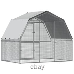 Chicken Cage with Roof and Door Hen Coop Outdoor Silver Galvanized Steel vidaXL