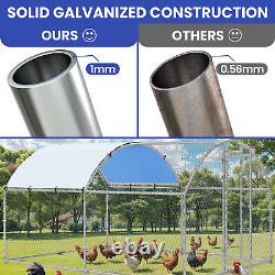 Chicken Coop Round Roof Walk in Hen Pen 13'x 9.8'x 6.4' Poultry Cage Galvanized