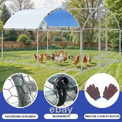 Chicken Coop Round Roof Walk in Hen Pen 13'x 9.8'x 6.4' Poultry Cage Galvanized