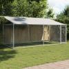 Dog Cage With Roof And Door Outdoor Animal Kennel Gray Galvanized Steel Vidaxl