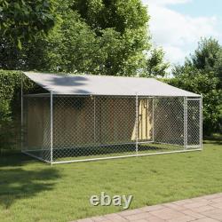 Dog Cage with Roof and Door Outdoor Animal Kennel Gray Galvanized Steel vidaXL