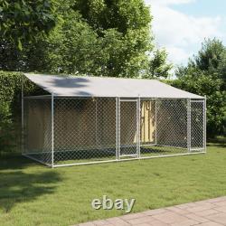 Dog Cage with Roof and Door Outdoor Animal Kennel Gray Galvanized Steel vidaXL