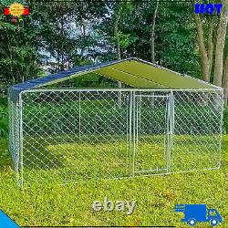 Dog Kennel Enclosure With Roof Large Metal Chain Link Door 9.8' x 9.8' x 5.6
