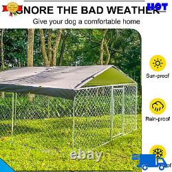 Dog Kennel Enclosure With Roof Large Metal Chain Link Door 9.8' x 9.8' x 5.6