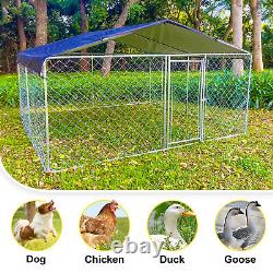 Dog fence 10 x 10 Ft Outdoor Chain Link Dog Kennel Enclosure with Door & Roof
