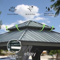 Domi 12x12FT Outdoor Hardtop Gazebo Aluminum Double Roof withCurtain&Netting, Grey