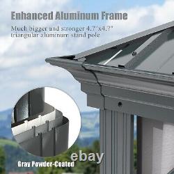Domi 12x12FT Outdoor Hardtop Gazebo Aluminum Double Roof withCurtain&Netting, Grey
