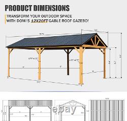 Domi 12x20FT Hardtop Gazebo, Galvanized Steel Gable Roof Gazebo Pergola with for