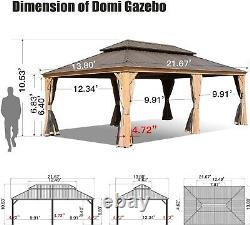 Domi 14'x22' Hardtop Gazebo Outdoor Aluminum Double Canopy Gazebo withCurtains&Net