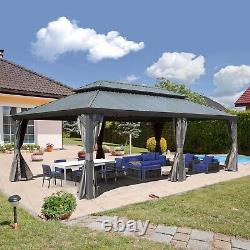 Domi 14x22FT Outdoor Hardtop Gazebo Aluminum Double Roof withCurtain&Netting, Grey