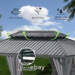 Domi 14x22FT Outdoor Hardtop Gazebo Aluminum Double Roof withCurtain&Netting, Grey