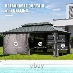 Domi 14x22FT Outdoor Hardtop Gazebo Aluminum Double Roof withCurtain&Netting, Grey