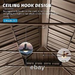 Domi Wooden Coated 14'x20'Hardtop Gazebo Aluminum Frame Double Roof Curtains&Net