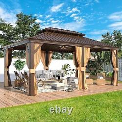 Gazebo Hardtop Double Roof Outdoor Canopy Shelter with Netting Curtain 14'X20