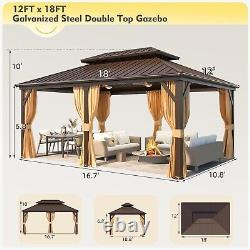 Gazebo Hardtop Double Roof Outdoor Canopy Shelter with Netting Curtain 14'X20