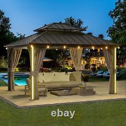 Hardtop Gazebo 12' x 14' With 4 LED Lights Outdoor Gazebo