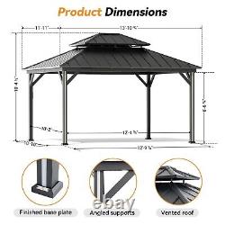 Hardtop Gazebo 12' x 14' With 4 LED Lights Outdoor Gazebo