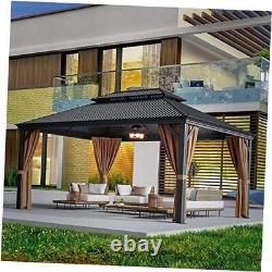 Hardtop Metal Gazebo, Outdoor Galvanized Steel Double Roof Canopy, 12'x16