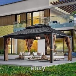 Hardtop Metal Gazebo, Outdoor Galvanized Steel Double Roof Canopy, 12'x16