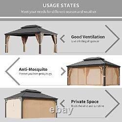 Hardtop Metal Gazebo, Outdoor Galvanized Steel Double Roof Canopy, 12'x16