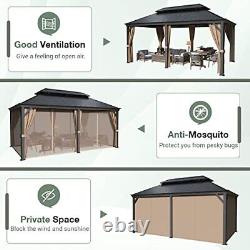 Hardtop Metal Gazebo, Outdoor Galvanized Steel Double Roof Canopy, 12'x20