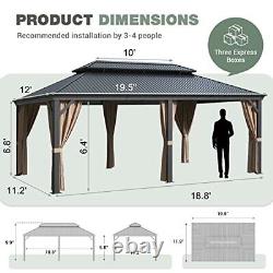 Hardtop Metal Gazebo, Outdoor Galvanized Steel Double Roof Canopy, 12'x20