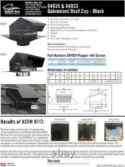 Heavy Duty Roof Vent Cap Hood w Damper & Removable Screen, 6 Dia Collar Exhaust