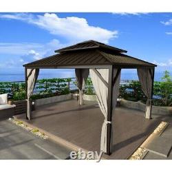 LUCKYBERRY Hardtop Galvanized Steel Roof Double Top Permanent Canopy Curtains