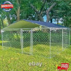 Large Dog Fence 10 x 10 Ft Outdoor Chain Link Dog Kennel Enclosure with Cover