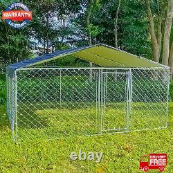 Large Dog Fence 10 x 10 Ft Outdoor Chain Link Dog Kennel Enclosure with Cover