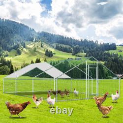 Large Metal Chicken Coop Walk-In Chicken Run 20x10ft Peaked Roof withCover