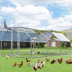 Large Metal Chicken Coop Walk-in Poultry Cage Hen House Flat Roof withCover Yard