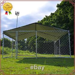 Large Metal Dog Kennel Outdoor Enclosure Cage with Canopy Roof 10 x 10 x 5.5 ft