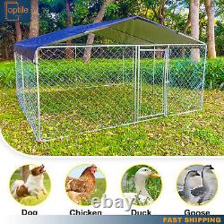 Large Pet Dog Run House Kennel Cage Enclosure Outdoor Backyard Metal Fence &Roof